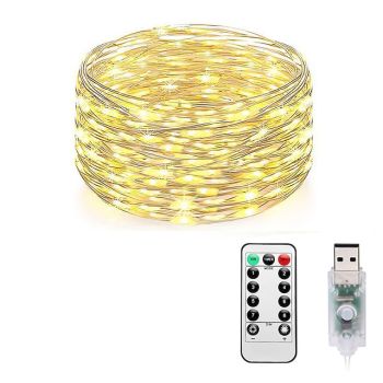 Elegant Wedding Party Reception Fairy Lights Plug-In - 10M 100 LED USB String Lights with 8 Modes, Adapter, Remote & Timer, Waterproof for Bedroom, Patio, Christmas, Dorm Indoor/Outdoor