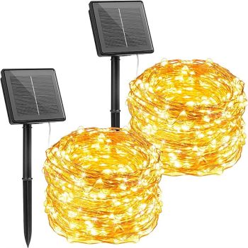 2 Pack Solar String Lights Christmas Lights Decoration Outdoor 12m 120LEDs Fairy Copper Wire Lights with 8 Modes Waterproof Decoration Copper Wire Lights for Patio Yard Trees Christmas Wedding Party
