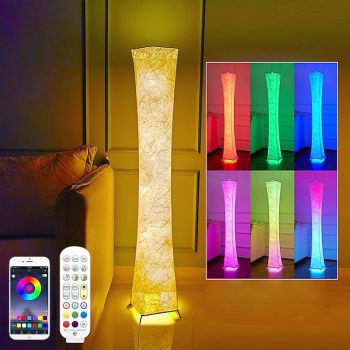 Smart Floor Lamp, 61" RGB Tall Lamp, Dimmable and RGBW Color Changing LED Smart Bulbs and White Fabric Shade, with Remote Control, Standing Lamp for Living Room, Bedroom and Play Room