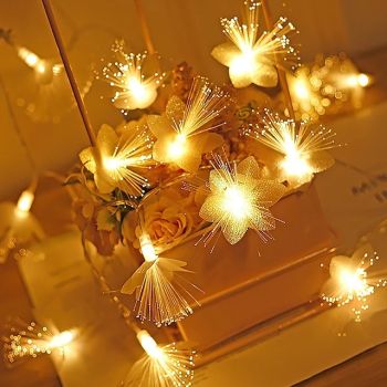Elegant Wedding Party Reception Flower LED Fiber Optic String Lights – 1.5M/3M Garland, Battery-Powered Tree Lamp for Patio, Bedroom Holiday Decor