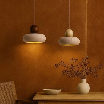 Wabi-Sabi Style Bedside Hanging Lighting Chandelier Fixture Yellow Travertine Small Pendant Light 85-265V