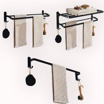 Multifunction Towel Bar New Design Modern Aluminum Bathroom Shelf Wall Mounted Matte Black 1PC Bath Hardware