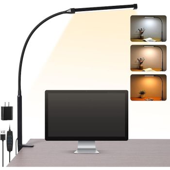 Led Desk Lamp for Home Office Eye-Caring Clip Lights Architect Reading Task Clamp Lamps 3 Modes 10 Brightness Flexible Gooseneck with Memory Function