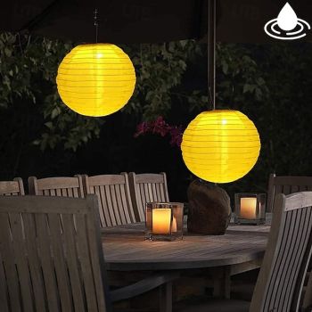 12" Solar Powered Lanterns Waterproof Outdoor Nylon Cloth Paper Lantern Lamps Garden Hanging Paper Lanterns