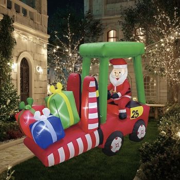 Christmas Santa Claus drives forklift with LED strip light, waterproof inflatable air model, indoor and outdoor courtyard lawn party, festive atmosphere decoration light props, EU/US/UK/AU Plug 1.5M