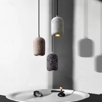 LED Pendant Light E27 Industrial Terrazzo Finish Hanging Light Color Cement Pendant Lamp Clear Glass Shade Chandelier for Farmhouse Entryway Dining Room Kitchen Island