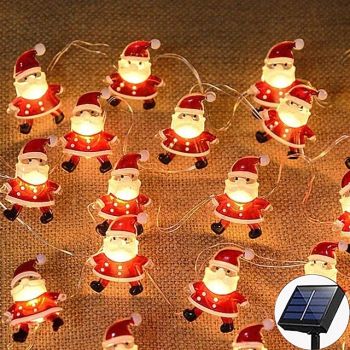 Solar Christmas Snowman Santa Claus Candy Fairy String Lights 4m 40LEDs 8 Modes Lighting Outdoor IP65 Waterproof Garland Lights Christmas Wedding Garden Patio Tree Party Holiday Decoration