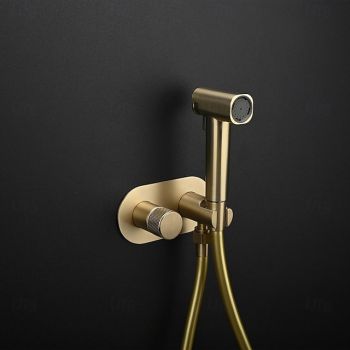 Concealed Bidet Sprayer 2Functions Water Flow Brass Valve Button Adjustable Cold/ Hot Mixer PVC HoseBrushed Gold Grey White Hygienic Wash