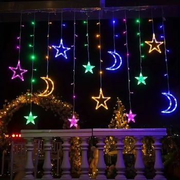 3.5m 138LED Star Moon Curtain Light Remote Control 8 Modes Sky Star String Light Wedding Christmas Party Outdoor Waterproof Tent Bedroom Living Room Balcony Window Curtain Decoration Light
