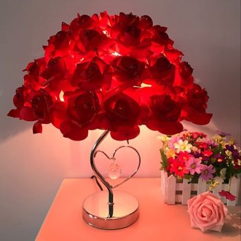 Romantic Rose Flower LED Table Lamp Valentines Style Wedding Party For Girl Bedroom Bedside Night Light Decoration Gift Holiday Lighting