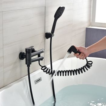 Bathtub Faucet Wall Mounted Black, 3 Spout Bathroom Faucet Bath Roman Tub Filler Mixer Tap Brass with 2 Sprayer Bidet Sprayer Durable Bathtub Faucet
