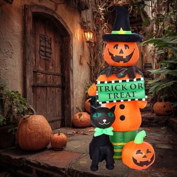 1 Pc 1.8M/5.91FT 2025 New Halloween Pumpkin and Black Cat LED Inflatable Air Model Indoor and Outdoor Courtyard Lawn Garden Party Festival Atmosphere Decorative Light US/EU/UK/AU Plug