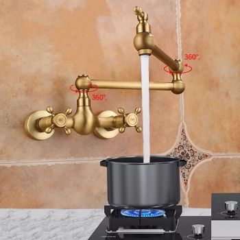 Kitchen faucet - Single Handle Two Holes Electroplated Pot Filler Centerset Retro Vintage Kitchen Taps Foldable Faucet