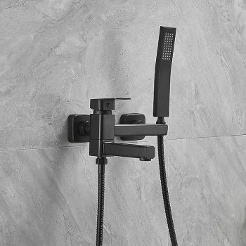 Bathtub Faucet Dual Spout Wall Mounted, Bath Tub Filler Mixer Brass Tap with Heldhand Showerhand, Ceramic Valve Single Handle Control Durable Bathtub Faucet