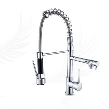 Kitchen faucet - Single Handle Two Holes Chrome Pull-out / Pull-down Widespread Contemporary Kitchen Taps