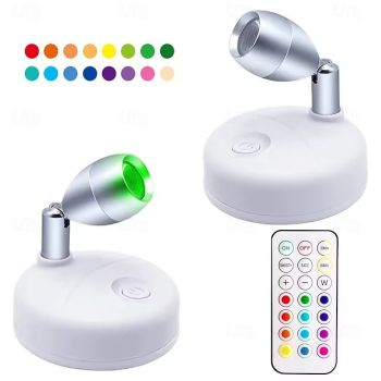 LED Cabinet Lights RGB 13 Colors Wireless Spotlights Remote Control Angle Adjustable Dimmable Wall Lamp For Room Art Showroom Living Room Lighting 2pcs