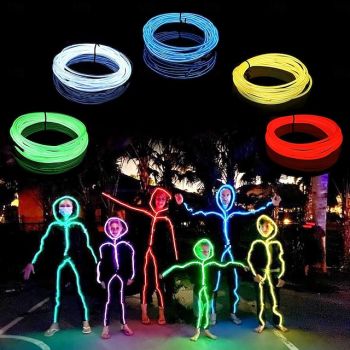 5m LED EL Wire Light Strip Battery Neon Glowing String Lights Carnival DIY Rope Tube Glow In the Dark Halloween Blacklight Christmas Car Multicolor Dance Party Decor