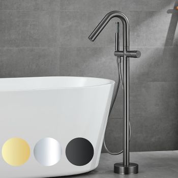 Bathtub Faucet Floor Mount Freestanding Tub Filler Brass High Flow Shower Faucets with Handheld Shower Mixer Taps Swivel Spout Durable Bathtub Faucet