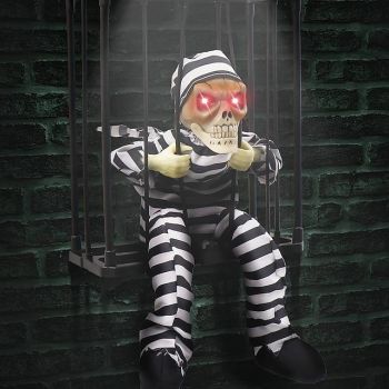 Halloween Decoration Screaming Animated Halloween Decor Prop with Motion Sensor Scary Skull Cage Prisoner Haunted House Decor Spooky Hanging Ghost Light Up Eyes Decorations Set