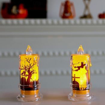 2 Pcs Halloween Black Cat Tombstone LED Electronic Candle Light Indoor and Outdoor Restaurant Bedroom Festive Atmosphere Decorative Light Fixture Light