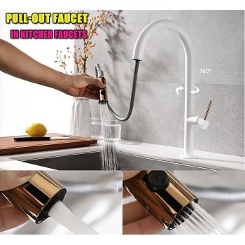 Kitchen Sink Mixer Faucet with Pull Out Sprayer Contemporary, 360 Rotatable Pull Down Single Handle One Hole High Arc Antique Kitchen Taps, Adjustable Cold and Hot Water Hose Pull Down Kitchen Faucets
