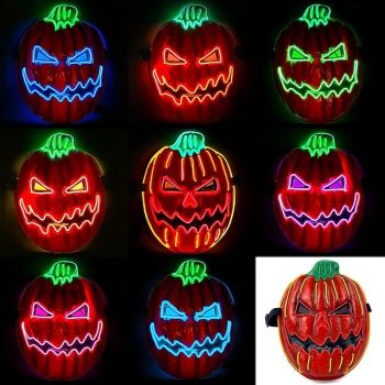 1 Pc 28 * 21CM Halloween LED Cold Light Pumpkin Head Horror LED Luminous Mask Indoor and Outdoor Team Dance Pumpkin Head Decorative Prop AA Battery Box