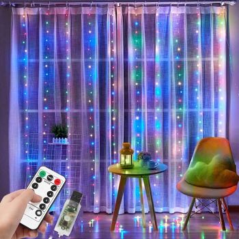 Window Curtain String Light 3x2M Outdoor Wedding Decorating Window Lights 200 LED 8 Lighting Modes for Bedroom Party Wedding Home Indoor Outdoor Waterproof