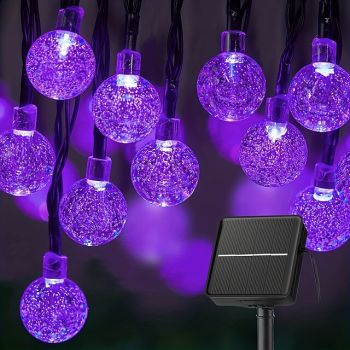 LED Solar Bubble Crystal Ball Purple String Light Outdoor Waterproof Courtyard Light for Outdoor Halloween Christmas Decoration