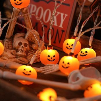 Halloween Light Up Pumpkin Lighted Ghost Bat String Lights Jack O Lantern Battery Powered 1.5m 10LEDs Ghost Festival Home Outdoor Decorations Light Up