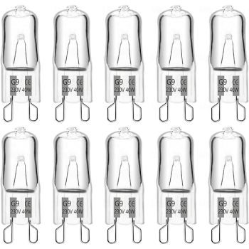10PCS G9 40W 220V 2-Pin Halogen Bulb Warm White 3000K 360 Beam Angle for Oven Microwave Crystal Lamp Ceiling Fan Lights