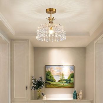 Modern Crystal Ceiling Light Anti-Corrosion and Anti-Rust Lamp Body Metal E27 Base Semi HangingFlush Mount Chandelier Hall,Bedroom LED Ceiling Light Fixtures 110-240V