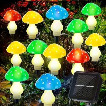 8pcs Mushroom Solar Garden Lights Outdoor Waterproof Mushroom Garden Lights for Christmas Halloween Thanksgiving Home Yard Lawn Walkway Holiday Party Decoration