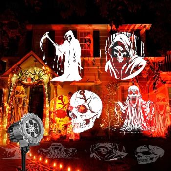1 Pc Halloween Outdoor High Brightness Stereoscopic Projection Light Skeleton Reaper Ground Plug in Wall Light Vertical Festival Atmosphere Decorative Light US/EU/UK/AU Plug