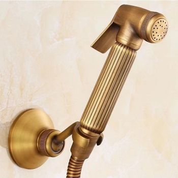 Bathroom Handheld Shower Bidet Shattaf Sprayer Set Wall Mount, Brass Gold Toilet Hand Held Bidet Shower Spray Wall Bracket Hose Diaper Cleaning Hygienic Wash