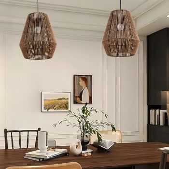 Country Vintage Pendant Light, Metal Braided Rope Material, 31cm Height, Warm White/White Light, E26 E27, Adjustable Chain