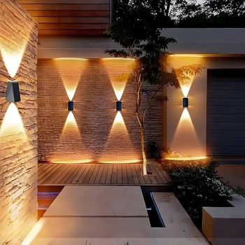 2 Pcs Solar Outdoor LED Wall Light IP65 Waterproof Up and Down Glowing Solar Wall Washer Light for Garden Balcony Path Garage Porch Yard Fence Lighting Solar Landscape Light