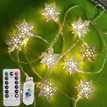 3m String Lights 20 LEDs Iron Snowflake LED Christmas Birthday Party Lights 1 13Keys Remote Controller Warm White Creative Party Decorative 8Mode USB Powered 1 set