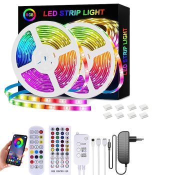 LED Strip Lights RGB 65.6ft 20m 32.8ft 10m Tape Light SMD5050 Music Sync Color Changing  Bluetooth app Controller Decoration for Home Party TV Backlight
