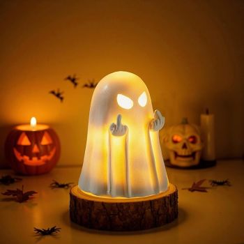 Halloween Middle Finger Ghost Night Light Cute Spooky Ghost Statue Vintage Gothic Resin Statue for Party, Home, Indoor & Porch Halloween Decoration