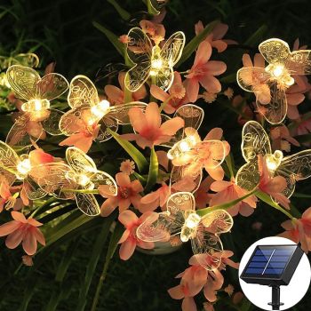 Solar Garden Decoration Fairy String Lights - 5M 20LEDs Dragonfly & Butterfly, Waterproof Wreath Lights for Pahway Lawn, Wedding & Party Holiday Decoration