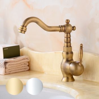 Bathroom Faucet Single Handle, Sink Mixer Basin Taps with Cold and Hot Hose Vintage Brass