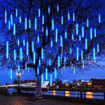 Meteor Shower Rain Lights Outdoor Icicle Snowfall Light for Christmas Decoration LED Decoration Falling Drop String Light 8 Tubes 30cm 192 LEDs