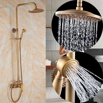 Shower Faucet,Shower System Set,Rainfall Antique Antique Copper Shower System Ceramic Valve Bath Shower Mixer Taps Foundation of a Perfect Shower
