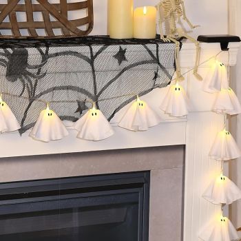 Halloween Decoration-Light Up Ghost Garland-10 LED Ghost String Lights Banner for Home Party Fireplace Mantle Windows Decor, 2m