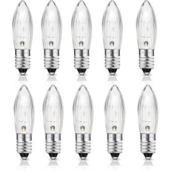 E10 34V 3W Candle Bulb with 7 Burn Points Replacement Bulb 30LM Warm White 2700K E10 Candle Bulb for Light Arches Christmas Trees String Lights10Pcs