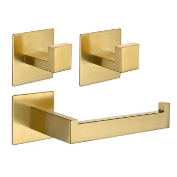 Bathroom Accessory Set Stainless Steel New Design Include Toilet Paper Holder and Robe Hooks Self-adhesive Wall Mounted 1 set