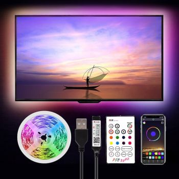 5m 16.4ft Smart TV LED Backlight Strip Light USB RGB APP Bluetooth Control Music Sync Color Changing SMD 5050 for PC Monitor Gaming Room 5V