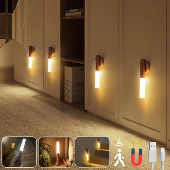 LED PIR Human Motion Sensor Wall Lamp USB Wood Stick Move Night Light Magnetic Corridor Cabinet Wardrobe Light Home Decor Light