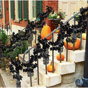 Black Garland Halloween 10FT Black Vines Maple Leaf with Purple Lights for Fireplace Stairs Party Hanging Decor