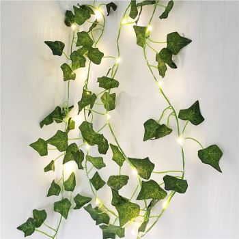 Elegant Wedding Reception Party Artificial Plants LED String Light 2M 1/3/6 Pack Creeper Green Leaf Home Wedding Outdoor Ivy Vine Decoration Lamp DIY Hanging Garden Patio Yard (without Battery)